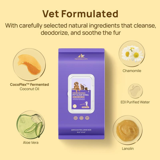 Deodorizing Cat & Dog Grooming Glove Wipes
